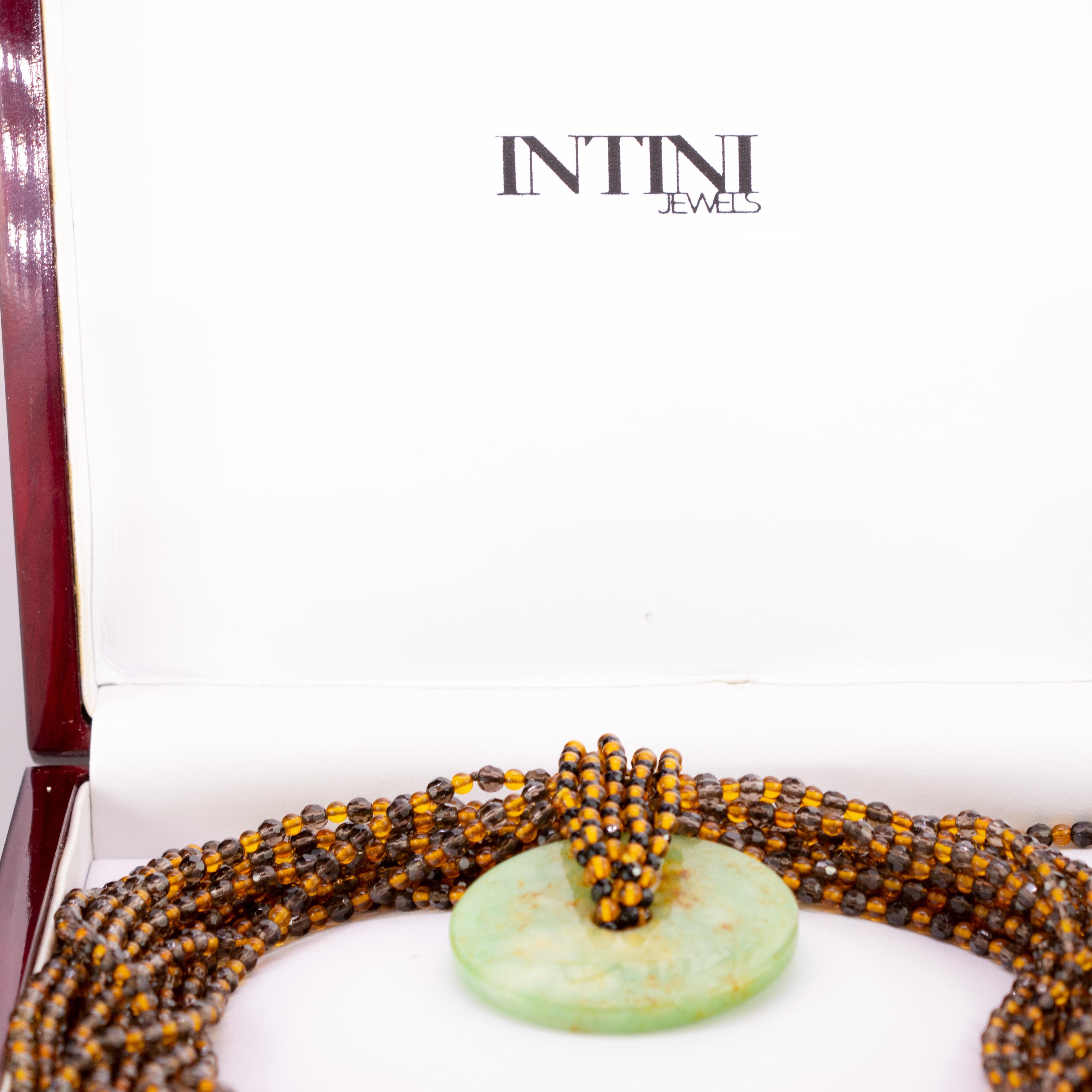 Ciondolo di quarzo ambra ciambella di giada 925 Argento dorato Collana a girocollo con perline in vendita 2