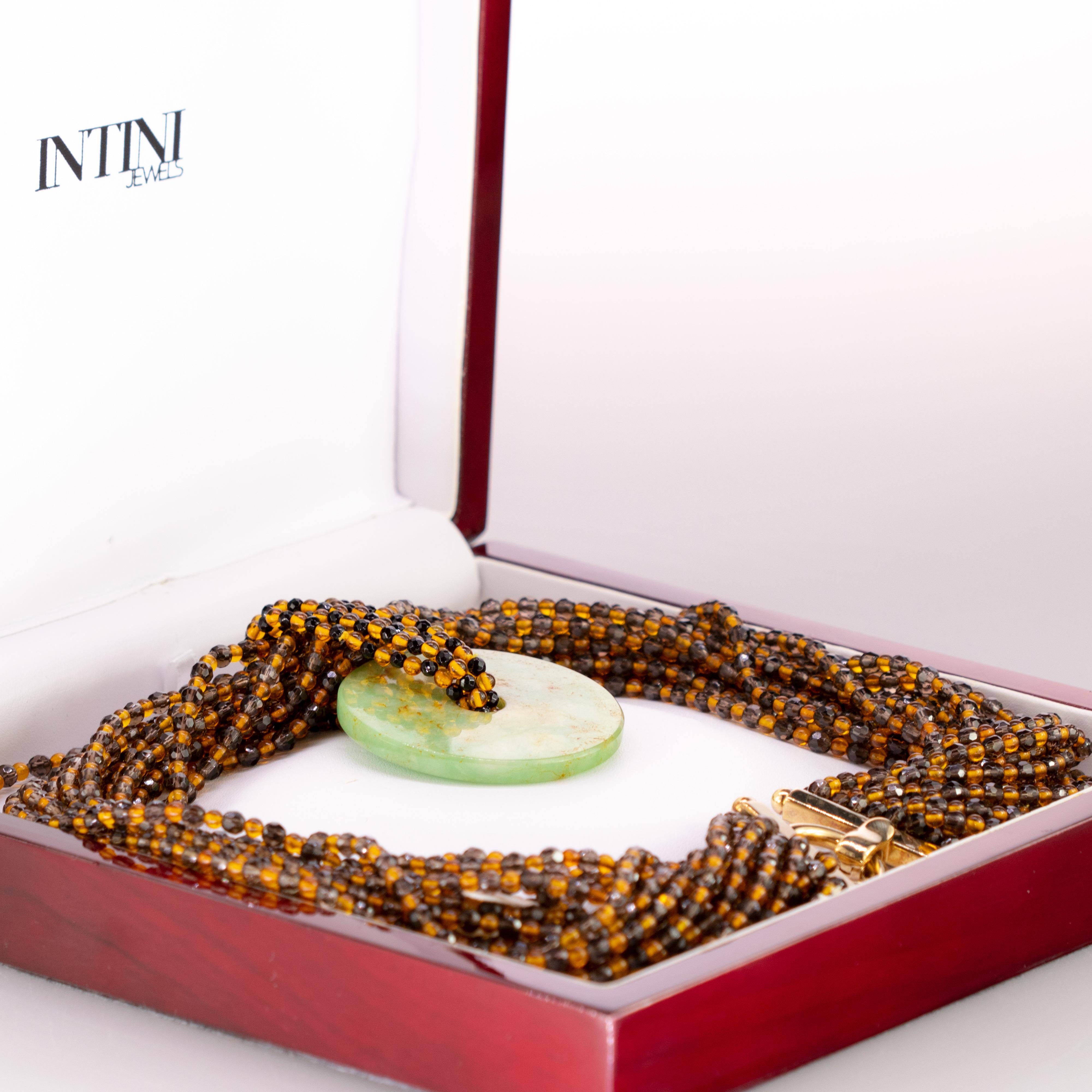 Ciondolo di quarzo ambra ciambella di giada 925 Argento dorato Collana a girocollo con perline in vendita 3