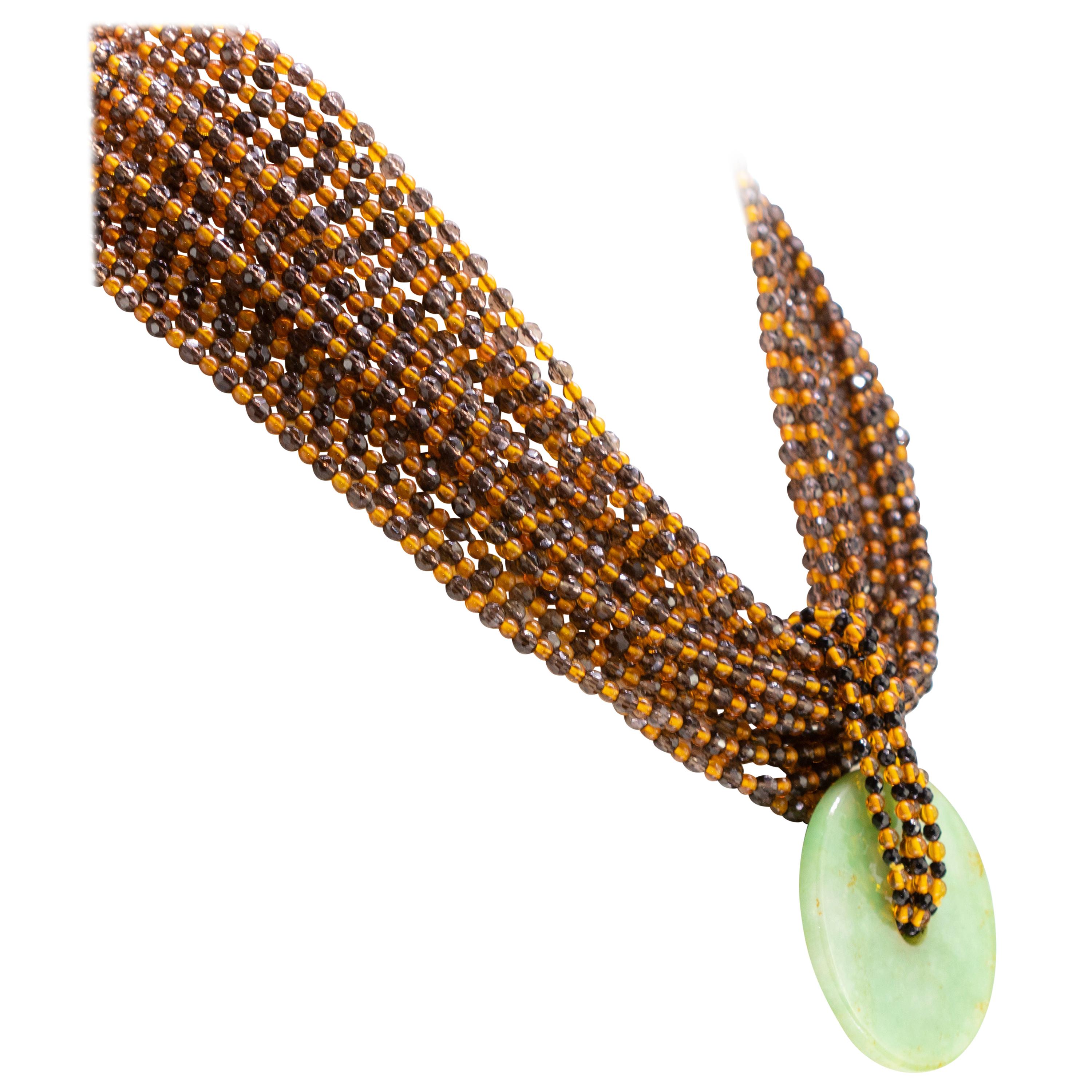 Ciondolo di quarzo ambra ciambella di giada 925 Argento dorato Collana a girocollo con perline in vendita