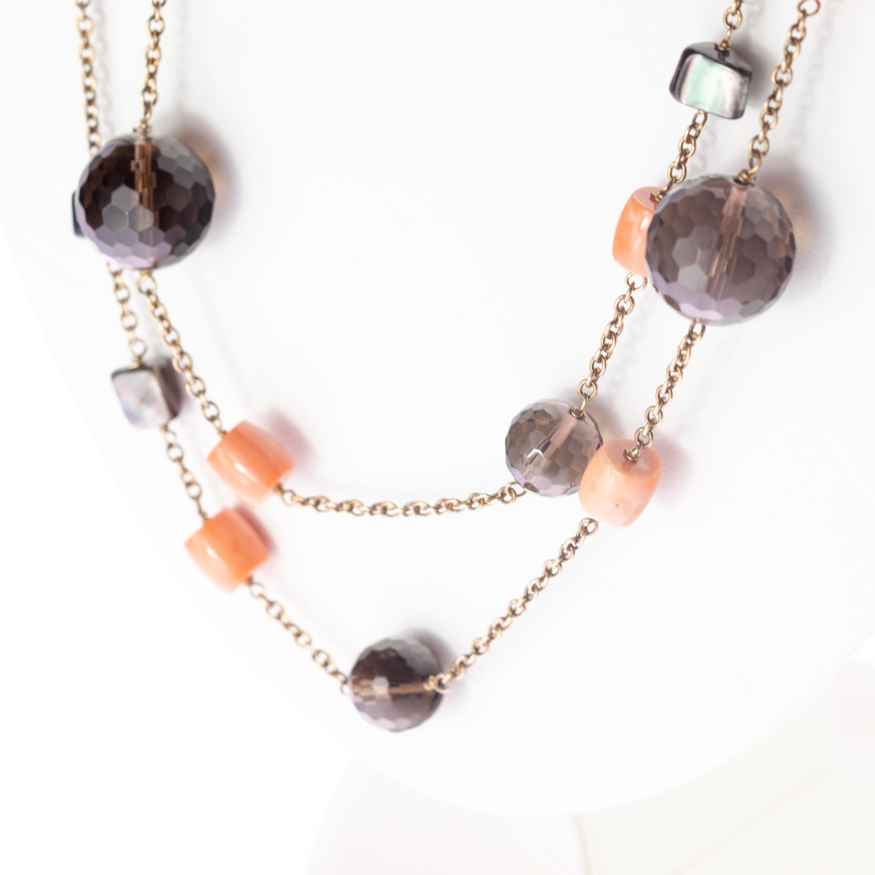 Collier long en pierre naturelle quartz fumé et nacres Bijoux Colliers Colliers de perles 