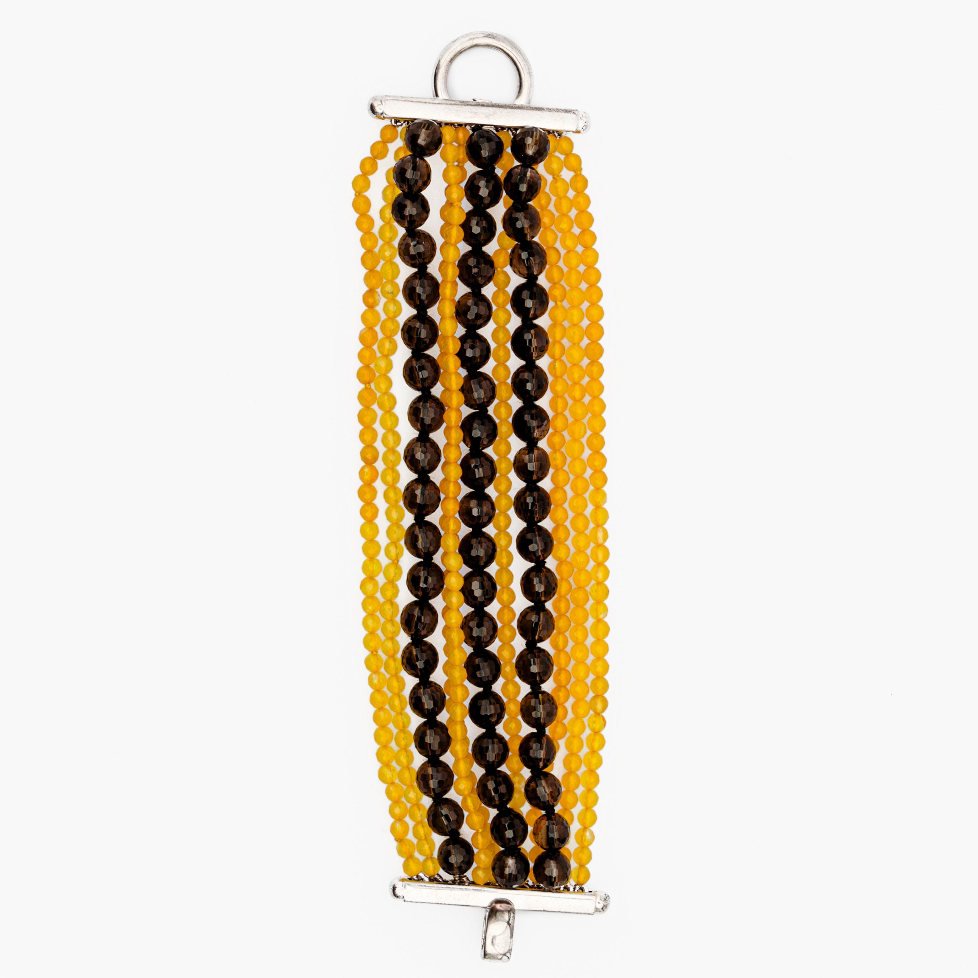 Fume Quartz Yellow Agate Multi Strand Beaded Cocktail Bracelet Rigid Ring Set For Sale 5