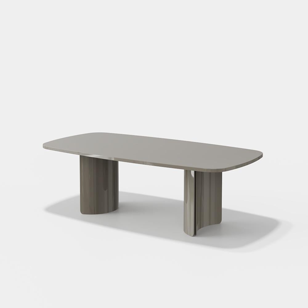 Fumed Eucalyptus Dining Table with Glossy Beige Sculptural Base For Sale 3
