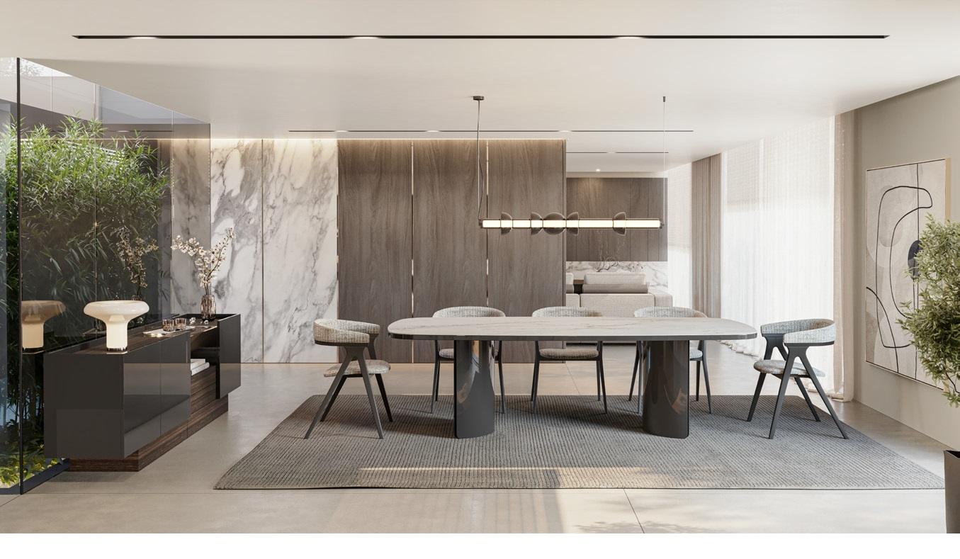 Portuguese Fumed Eucalyptus Dining Table with Glossy Beige Sculptural Base For Sale