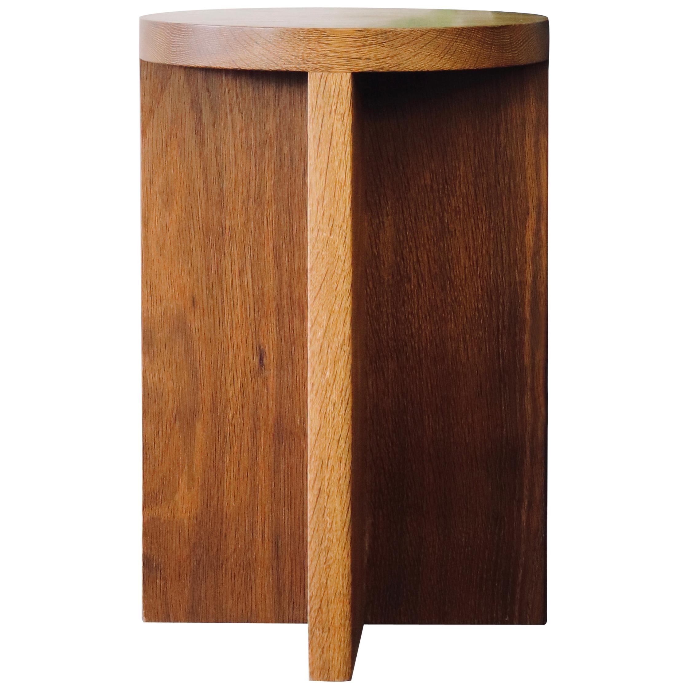 Fumed Oak Round Top Foundation Side Table / Stool For Sale