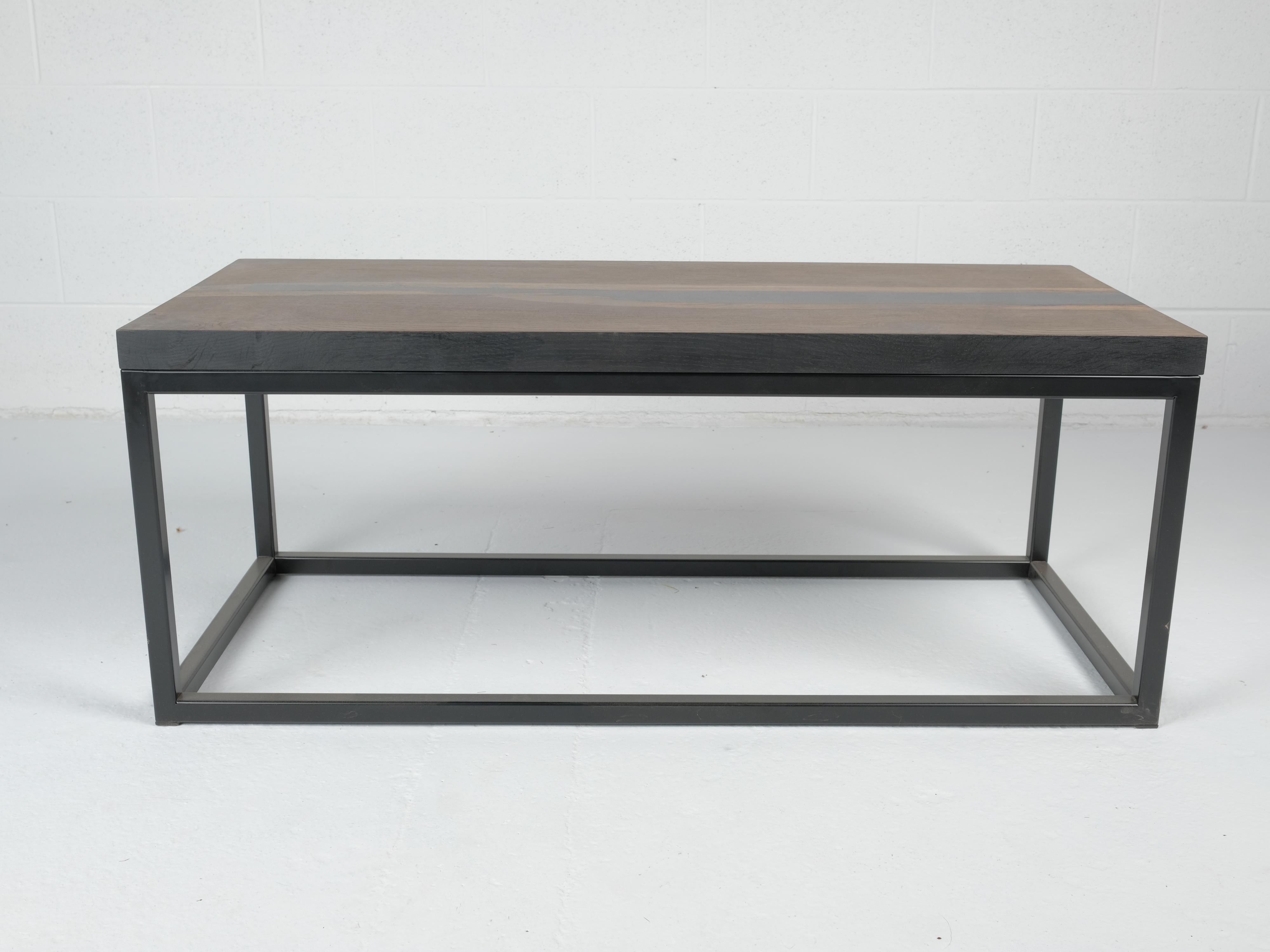 Fumed White Oak Live Edge River Coffee Table with Steel Frame For Sale 2