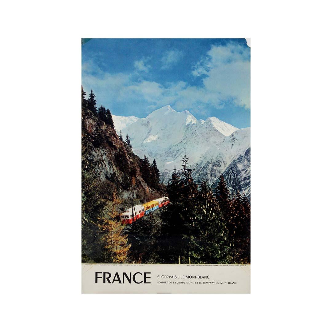 This evocative 1958 travel poster by Fumex captures the majestic power and serenity of Mont Blanc, Europe’s highest peak at 4,807 metres. Commissioned by the French National Tourist Office, it presents Saint-Gervais as a gateway to alpine adventure,