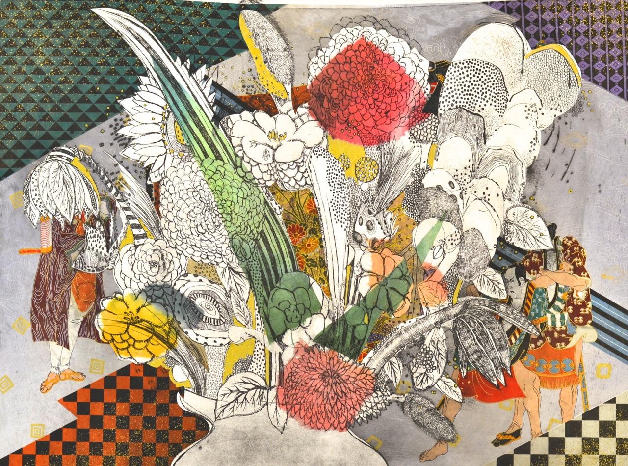Flowers in a Vase (Kabuki) - Mixed Media Art by Fumiko Toda