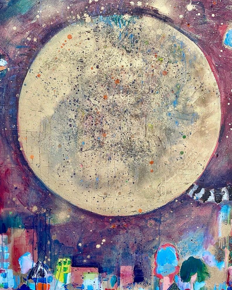 Full Moon is coming to Town - Contemporary Mixed Media Art by Fumiko Toda