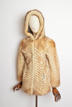 Fun 1960’s Cream Hooded Sheepskin Shearling Chevron Jacket - Coat