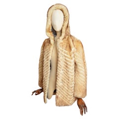 Fun 1960
s Cream Hooded Sheepskin Shearling Chevron Jacket - Coat