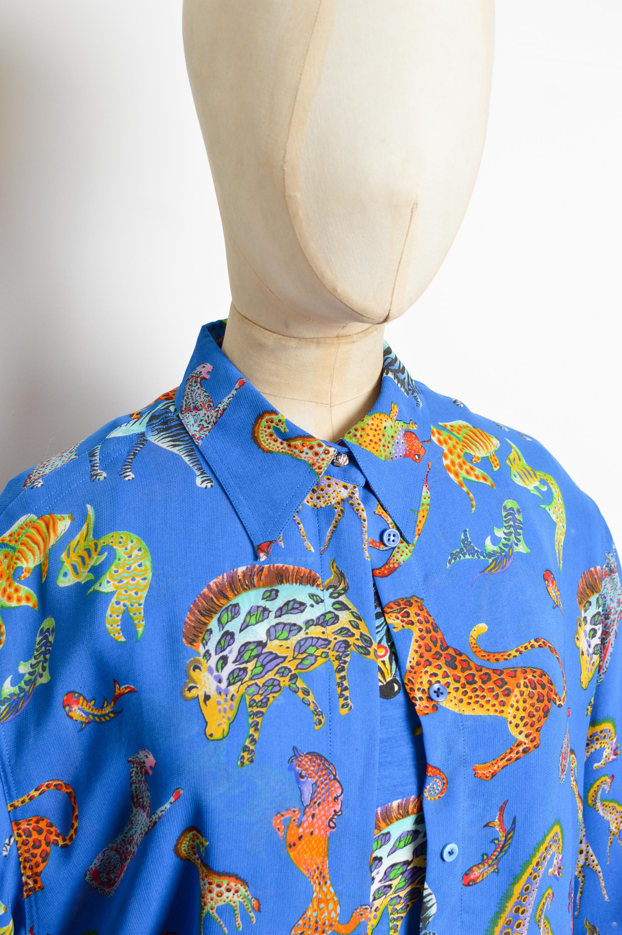 Fun 1990's Gianni Versace Bunte Tier Cartoon Shirt & Tank Top Set im Angebot 7
