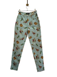 Fun 1990er Gianni Versace Jeans mit hoher Taille und buntem Affenmuster