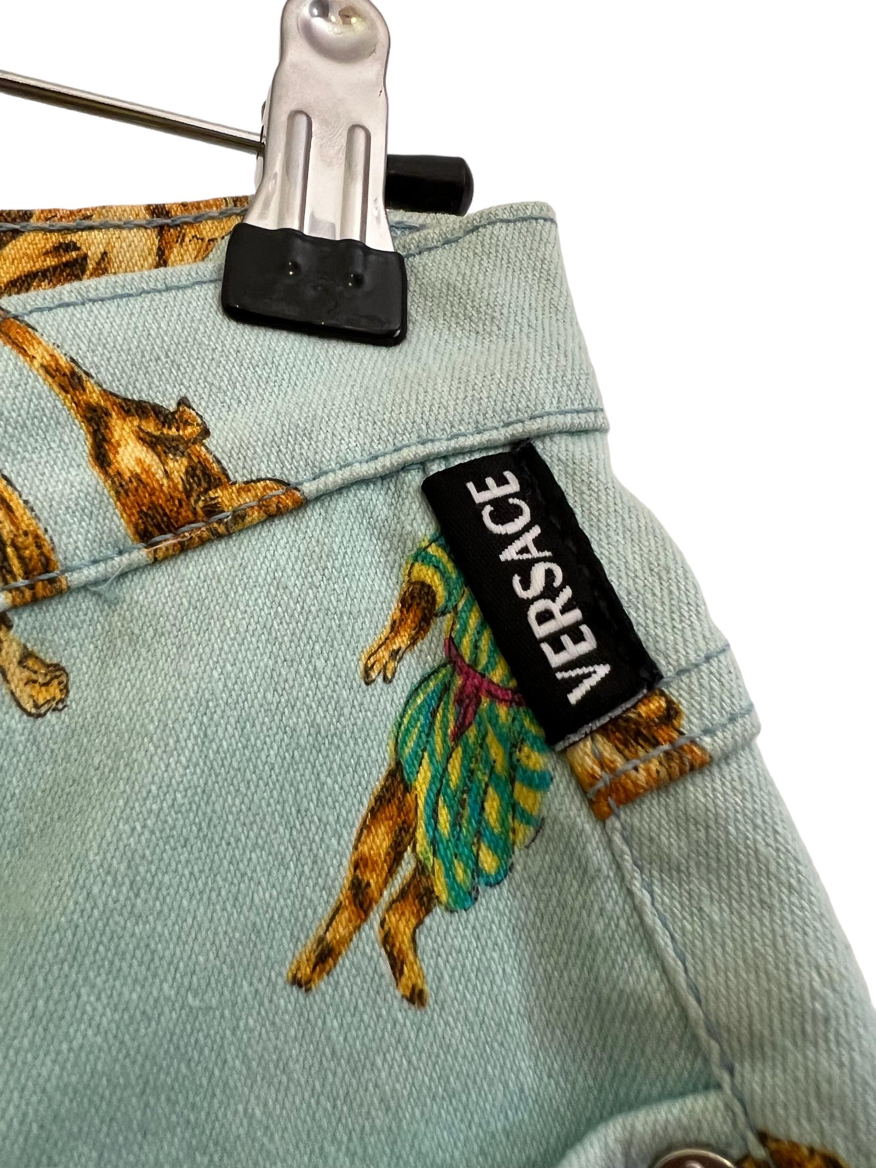 Fun 1990's Gianni Versace High waisted Colourful Monkey Cartoon pattern Jeans For Sale 1