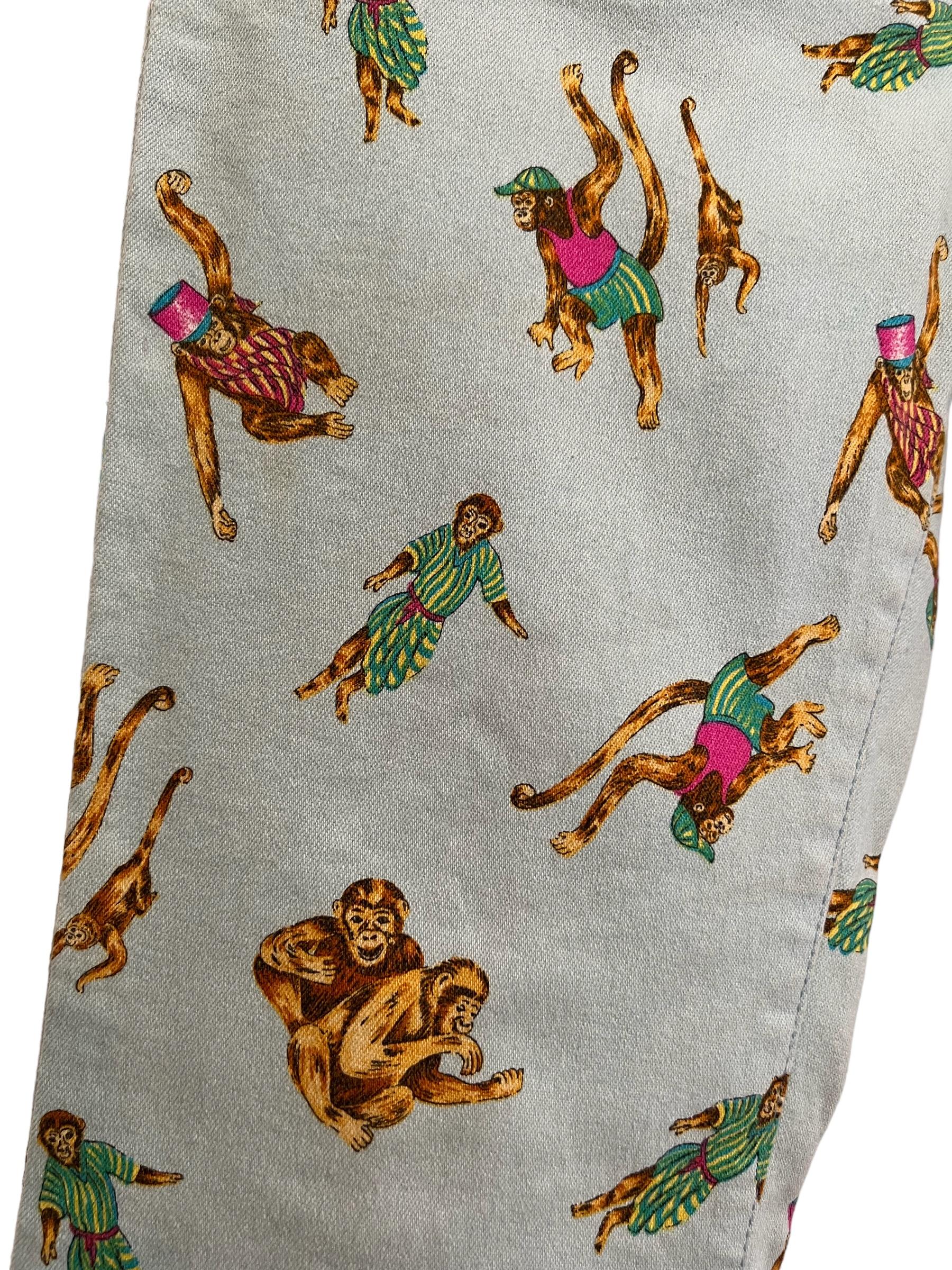 Fun 1990's Gianni Versace High waisted Colourful Monkey Cartoon pattern Jeans For Sale 3