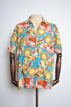 MOSCHINO, chemise d'été jazzy colorée vintage couleur crème glacée, années 1990