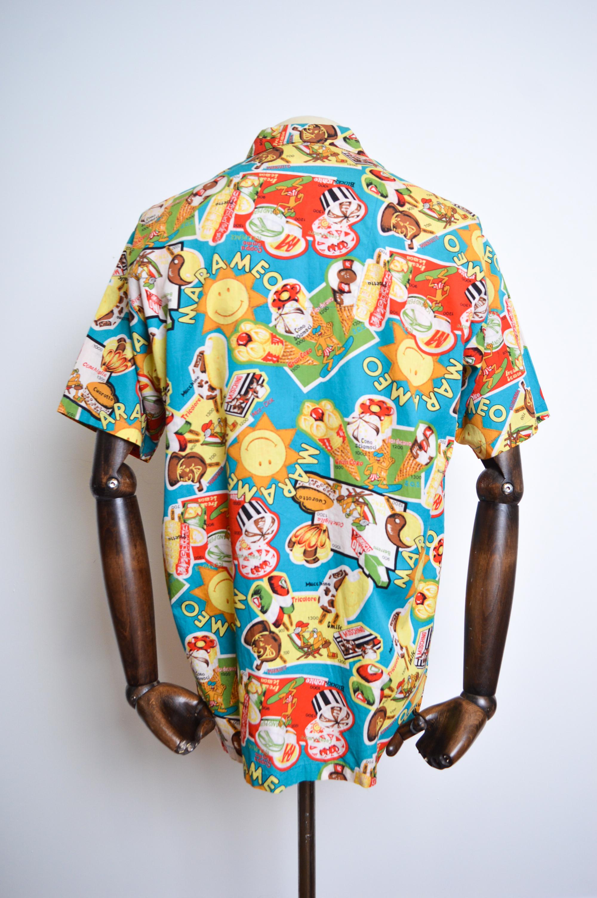 Fun 1990er MOSCHINO Buntes Vintage-Hemd mit Eiscreme-Muster und Jazzy-Sommerdruck im Angebot 1