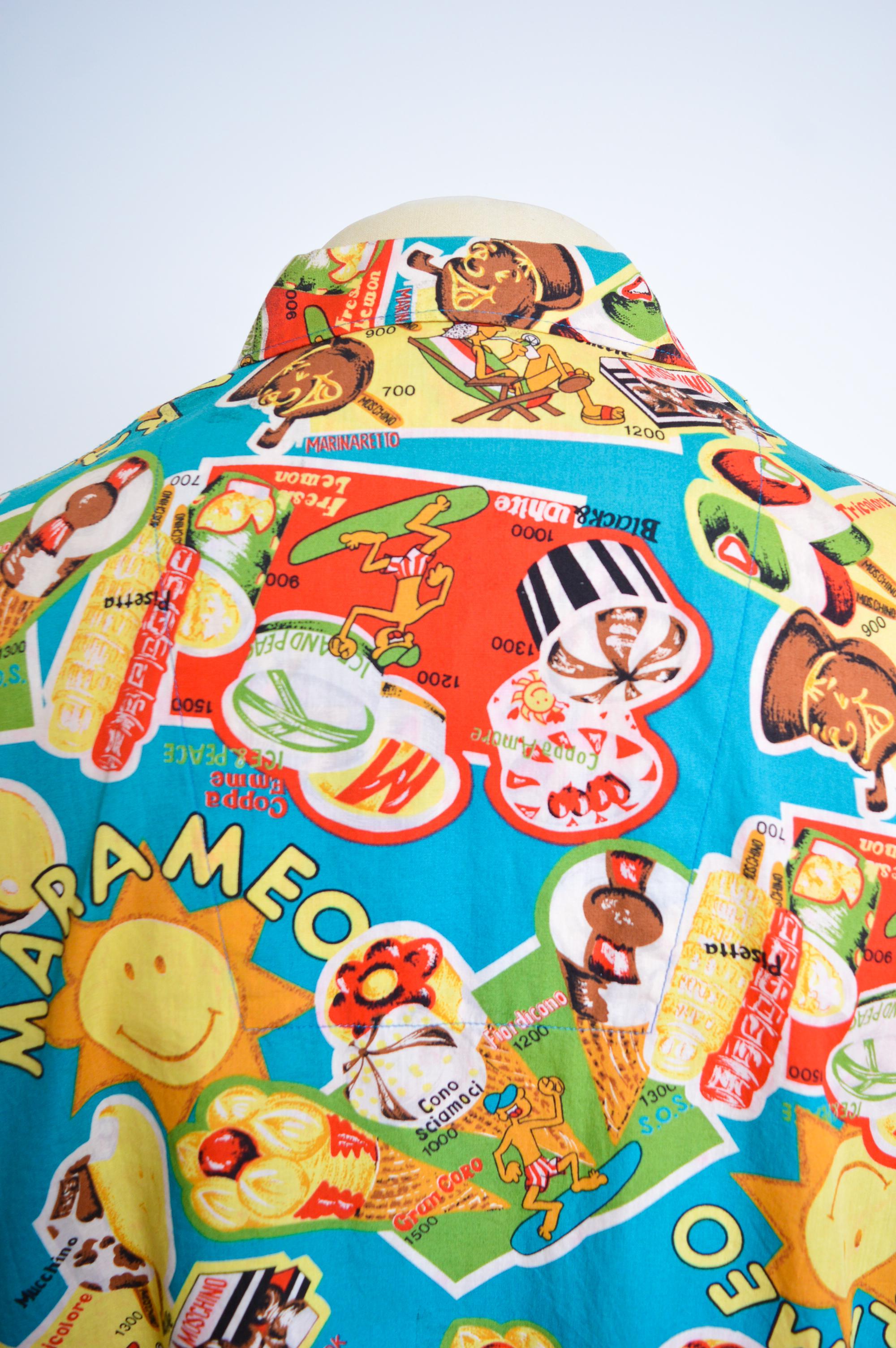Fun 1990er MOSCHINO Buntes Vintage-Hemd mit Eiscreme-Muster und Jazzy-Sommerdruck im Angebot 3