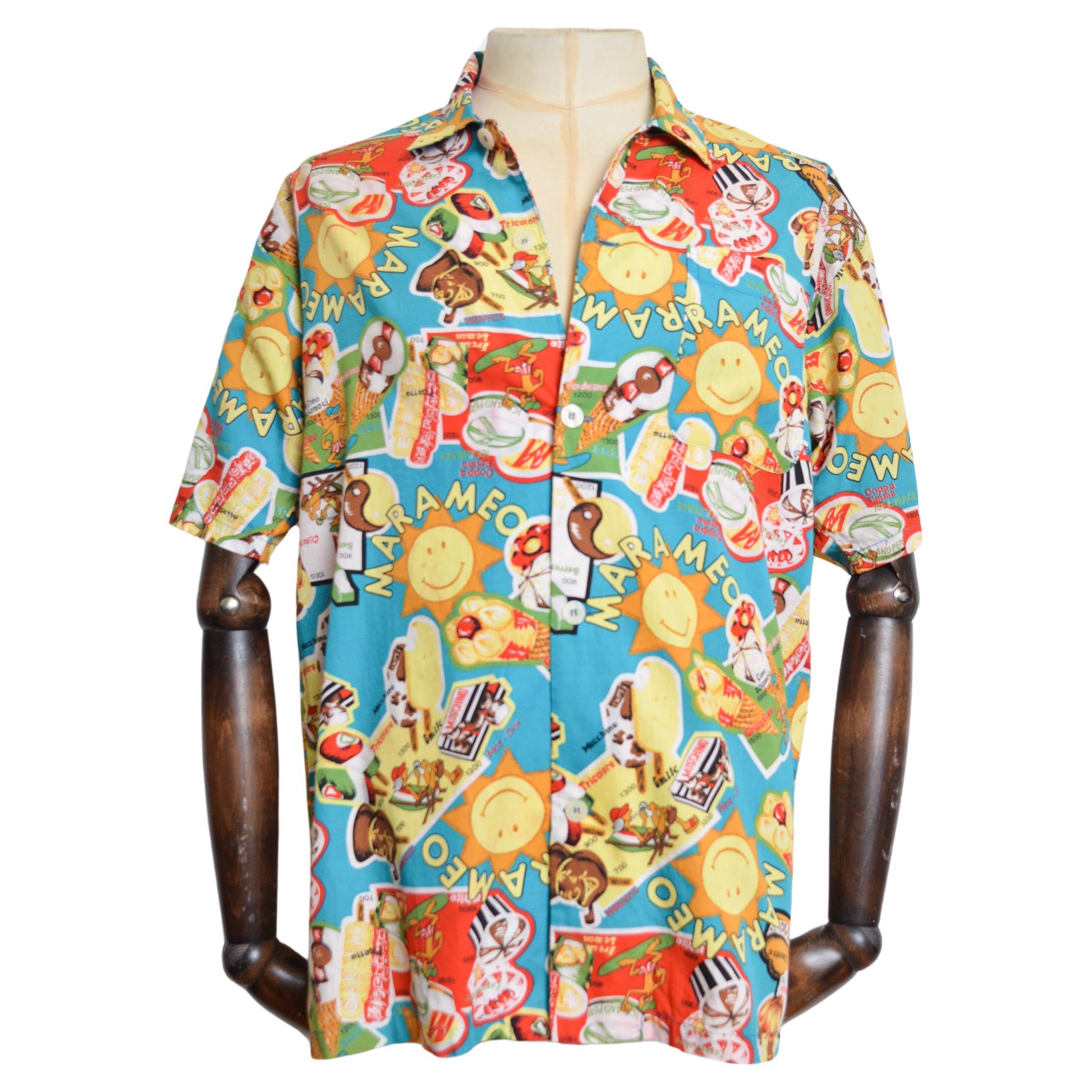 Fun 1990er MOSCHINO Buntes Vintage-Hemd mit Eiscreme-Muster und Jazzy-Sommerdruck im Angebot