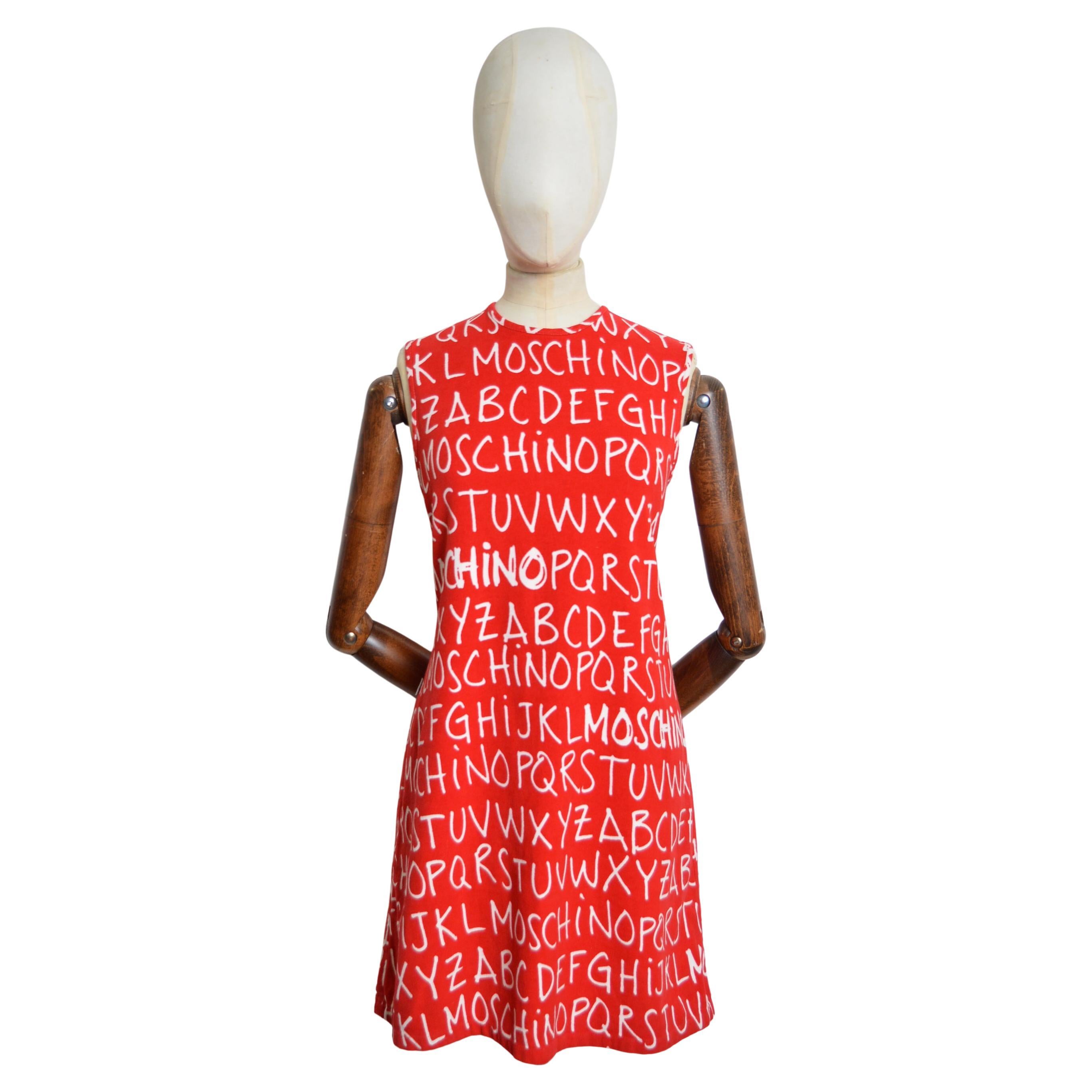 Fun 2000s Moschino Red & White alphabet letters print shift mini dress