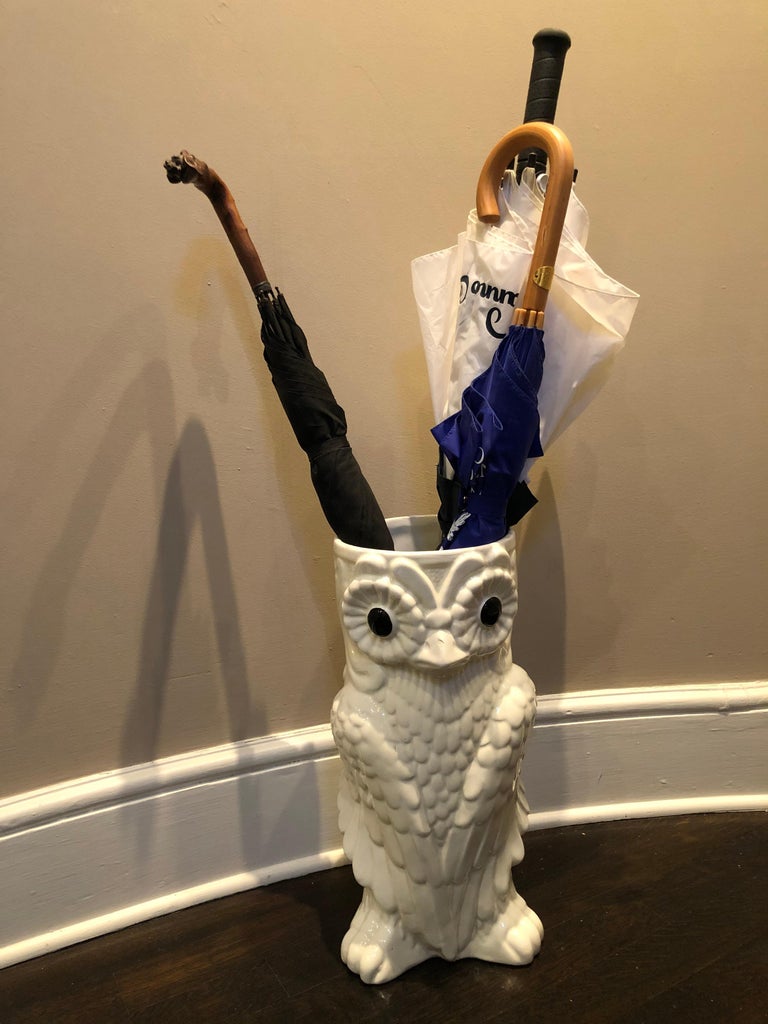 Fun and Bold Vintage Ceramic Owl Umbrella Stand For Sale at 1stDibs