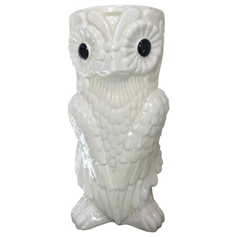 Fun and Bold Vintage Ceramic Owl Umbrella Stand For Sale at 1stDibs