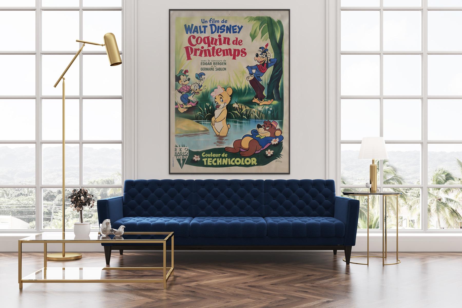 Superb and very rare first-year-of-release French Grande film poster for Disney's Fun and Fancy Free.

Fun and Fancy Free was Walt Disney's ninth animated feature film, and contains two separate stories featuring Mickey Mouse, Donald, Goofy and