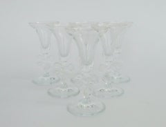 Fun and Fancy Six Marc Aurel Crystal Cordial Glasses with Jigsaw Design Stem