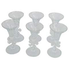 Divertidas y extravagantes seis copas cordiales de cristal de Marc Aurel con tallo de diseño rompecabezas