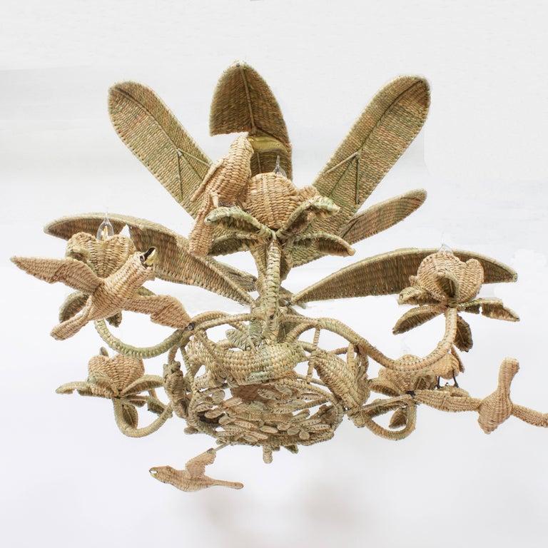 Fun and Folky Mario Lopez Torres Animated Wicker Chandelier In Good Condition In Palm Beach, FL