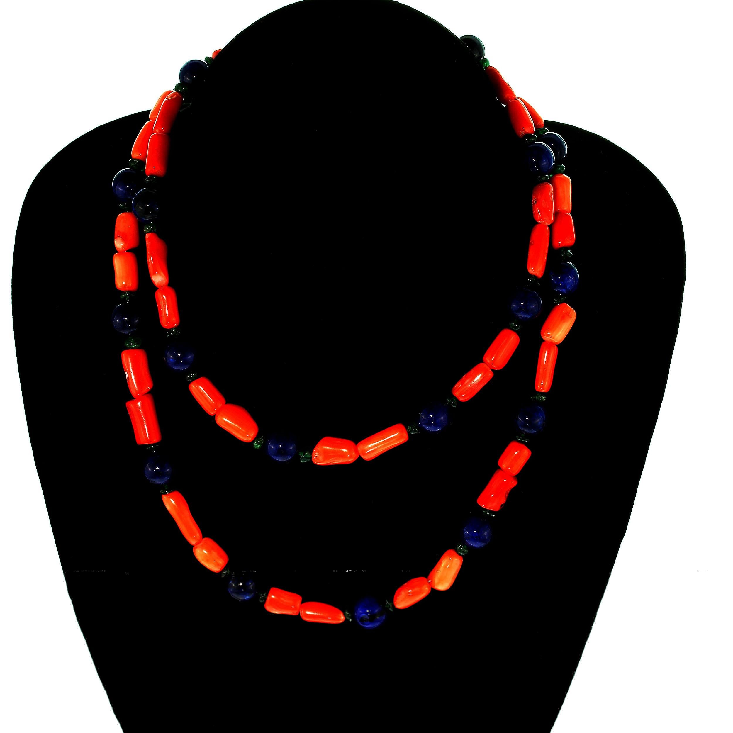 Artisan AJD Fun and Funky Orange Coral, Jade, and Aventurine 33 Inch Necklace