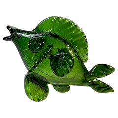 Fun and Retro, Murano Emerald Green Glass Fish Object D'art, Circa Mid Century