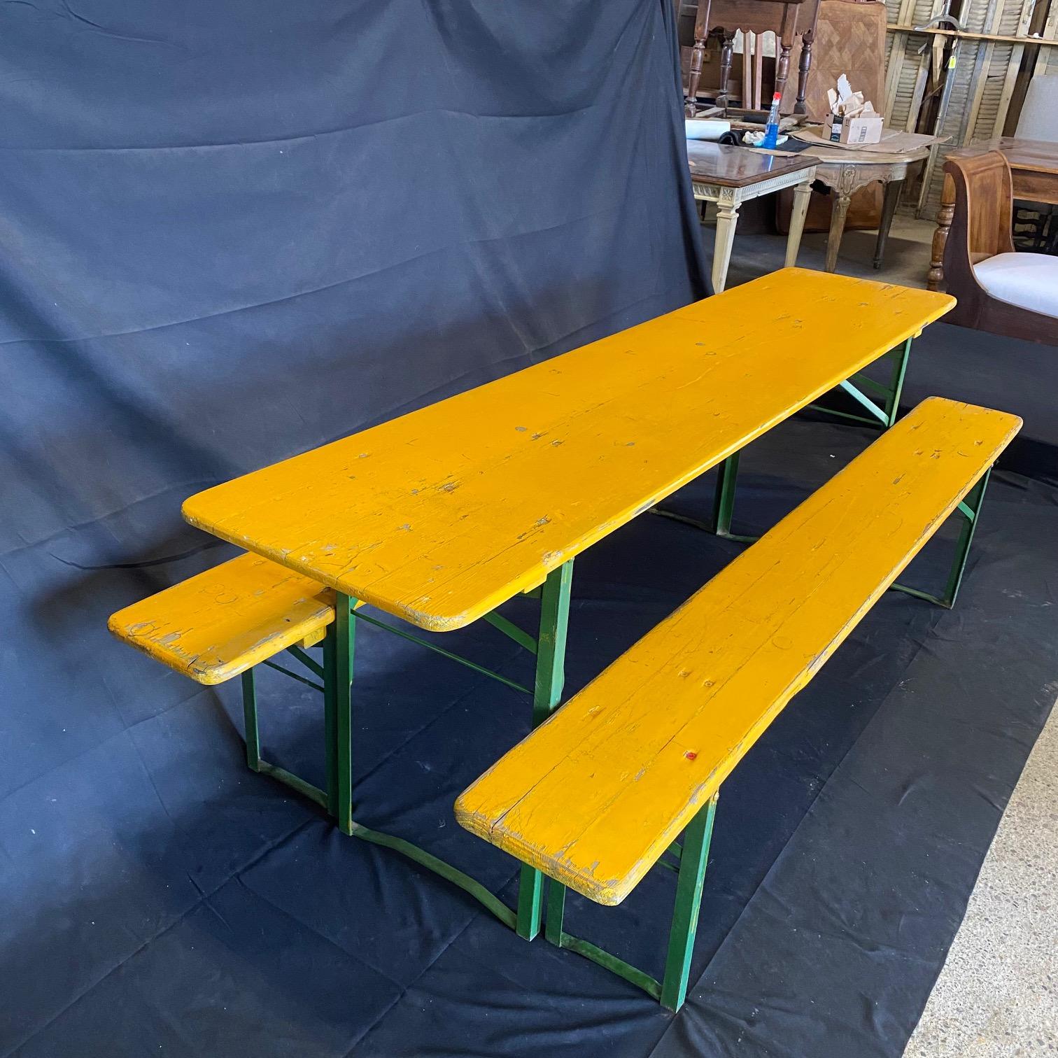 Fun Authentic Vintage Collapsible German Beer Garden Table and Bench Set In Good Condition In Hopewell, NJ