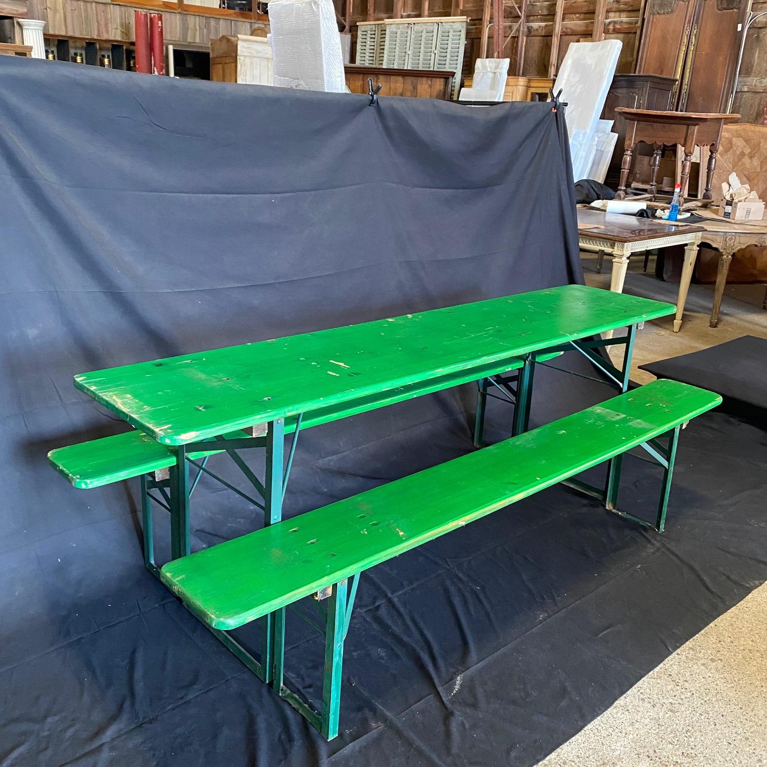 Fun Authentic Vintage Collapsible German Beer Garden Table and Bench Set For Sale 2