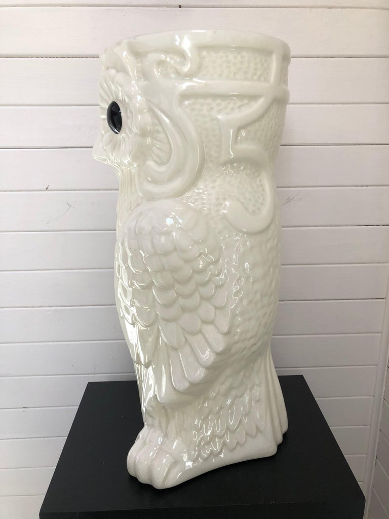 Fun and Bold Vintage Ceramic Owl Umbrella Stand For Sale at 1stDibs