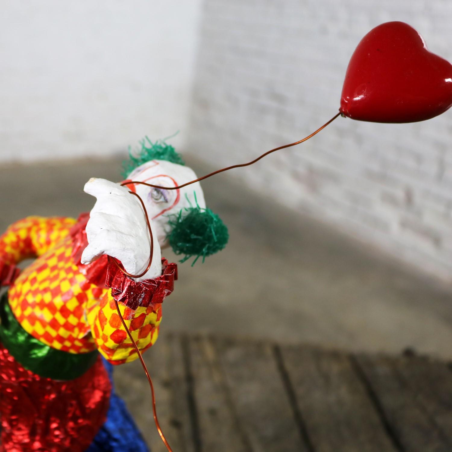 Fun Bright Mixed-Media Folk Art Clown Sculpture with Balloon Paper Maché 1