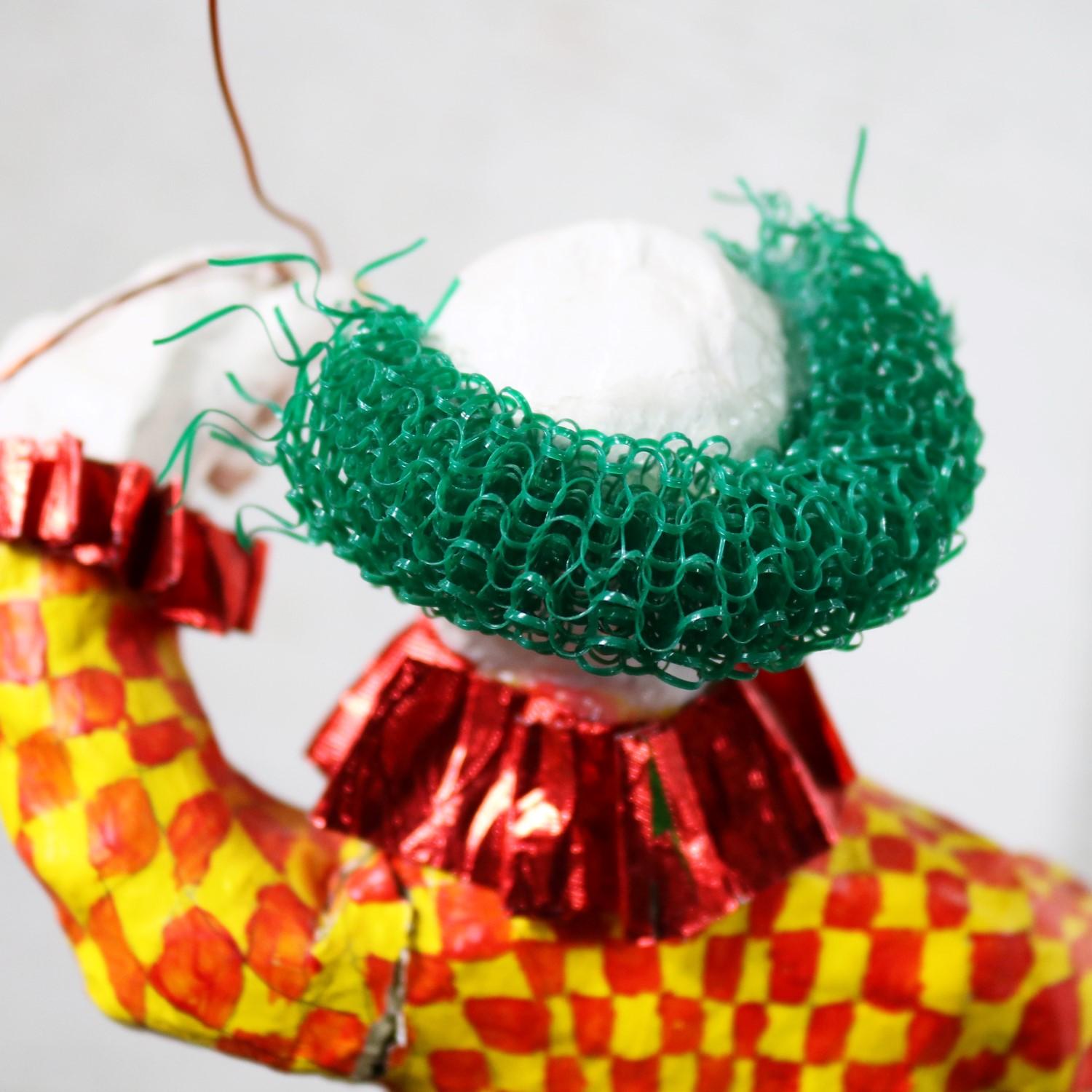 Fun Bright Mixed-Media Folk Art Clown Sculpture with Balloon Paper Maché 3