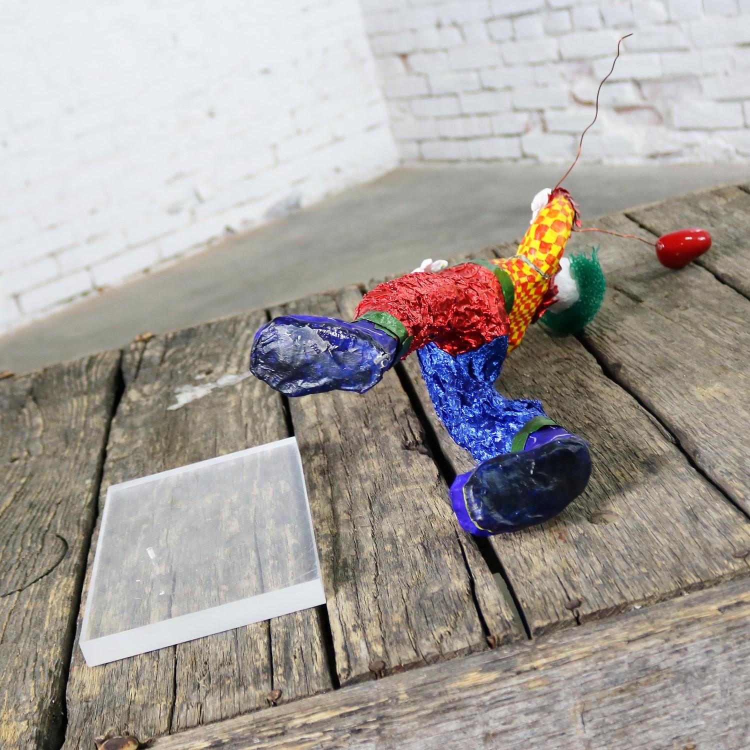 Fun Bright Mixed-Media Folk Art Clown Sculpture with Balloon Paper Maché 6