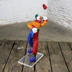 Fun Bright Mixed-Media Folk Art Clown Sculpture with Balloon Paper Maché