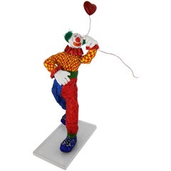 Fun Bright Mixed-Media Folk Art Clown Sculpture with Balloon Paper Maché