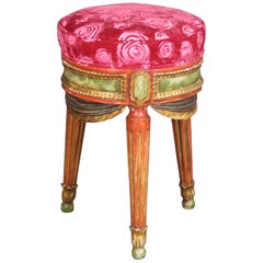 Vintage Fun Carved Drapery Swag French Painted Poof Stool Ladies Vanity Stool circa 1950