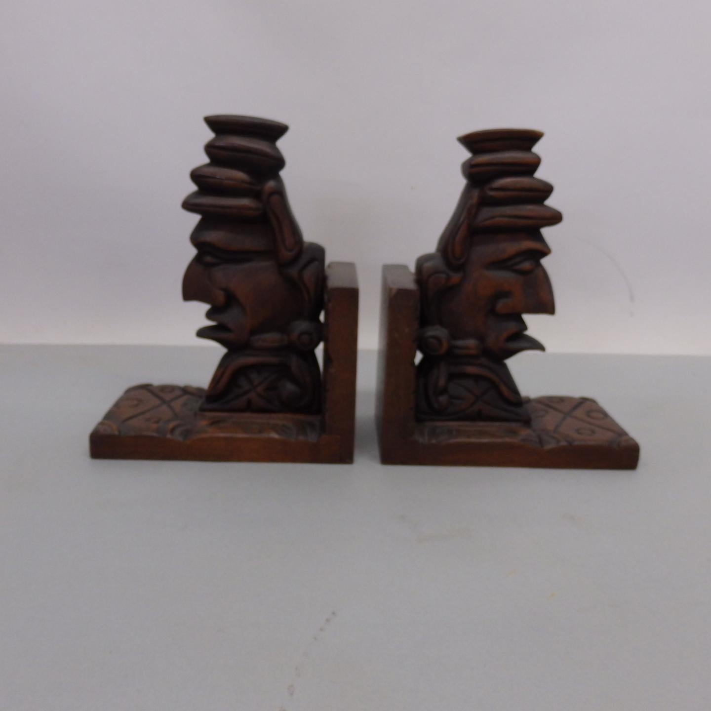 Hand-Carved Fun Carved Tiki Book Ends