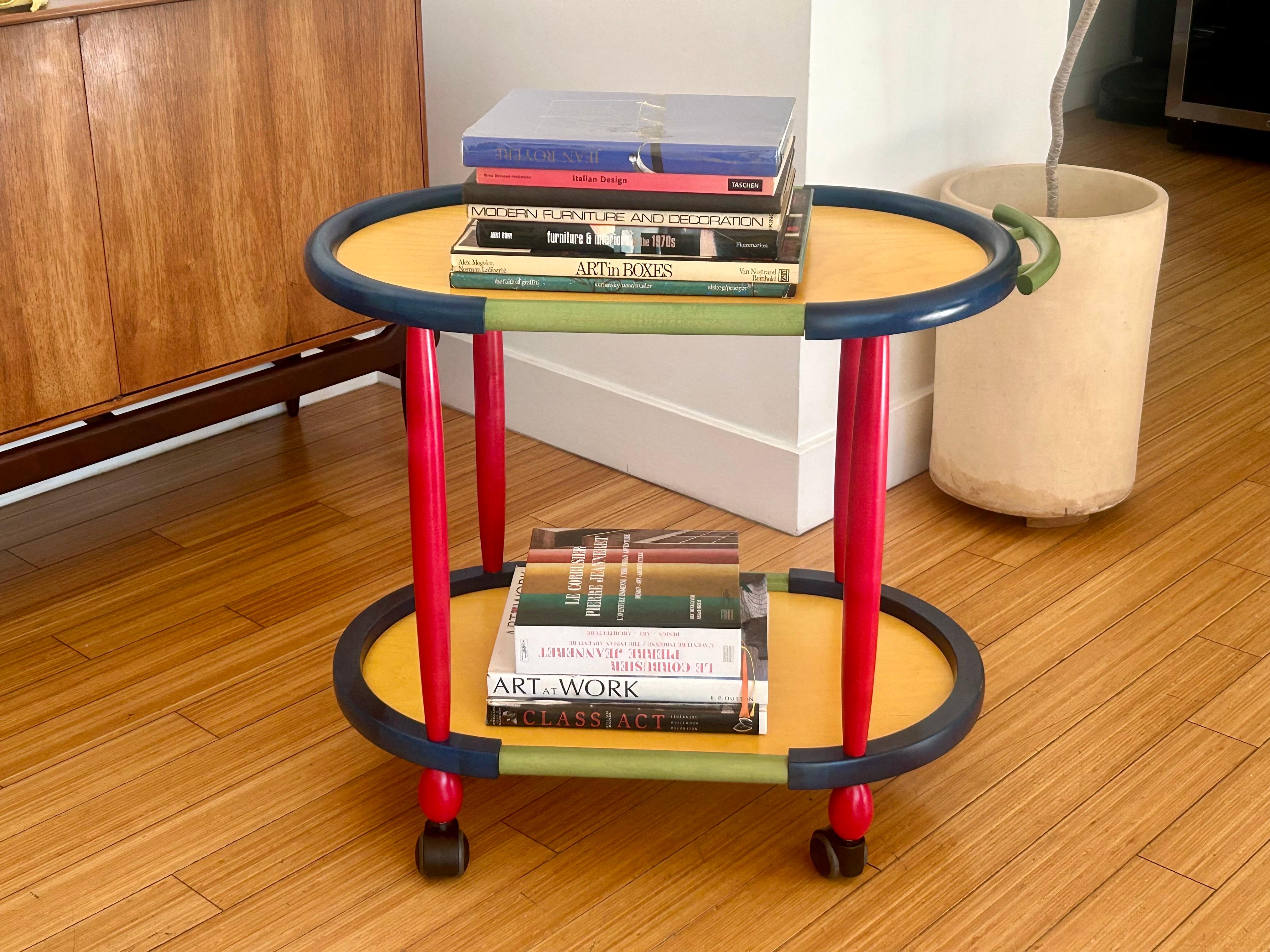 Fun Colors Occasional Wood Cart Pietro Manzoni In Good Condition In Los Angeles, CA