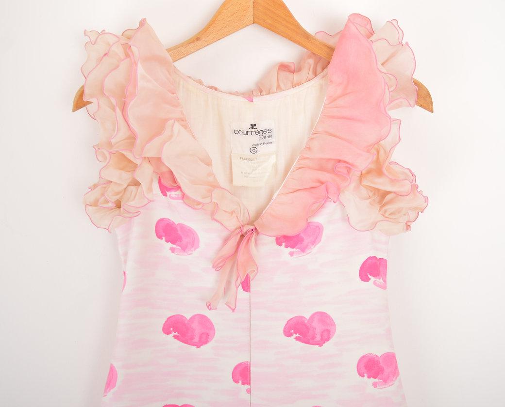 Beige Fun Courrèges 1960'S Pink Ruffle Detail Floor Length Maxi Cocktail Dress For Sale