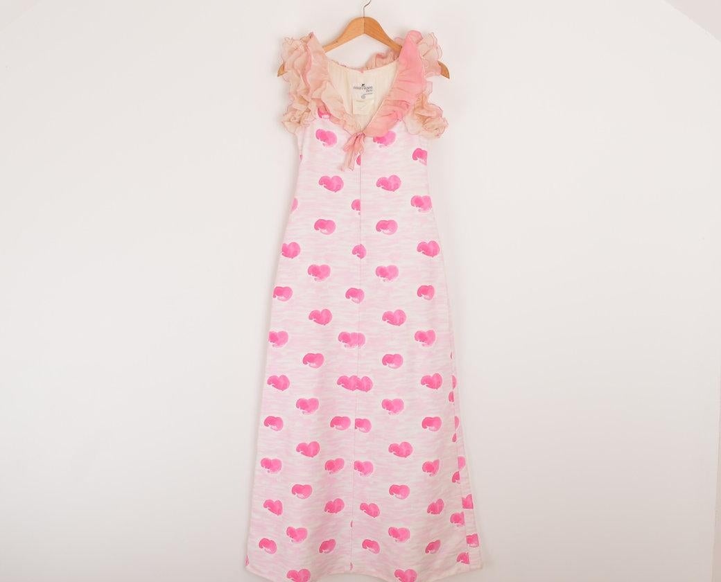 Fun Courrèges 1960'S Pink Ruffle Detail Floor Length Maxi Cocktail Dress In Good Condition For Sale In Sheffield, GB