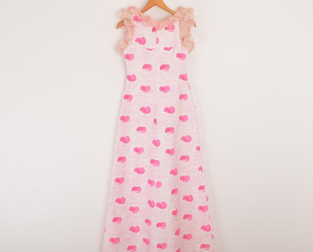 Fun Courrèges 1960'S Pink Ruffle Detail Floor Length Maxi Cocktail Dress For Sale 3