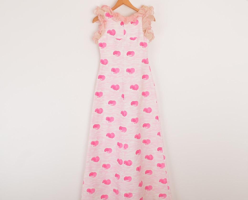Fun Courrèges 1960'S Pink Ruffle Detail Floor Length Maxi Cocktail Dress For Sale 2