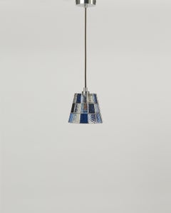 Fun Guy Stained Glass and Brushed Nickel Small Pendant by Frangere Studio