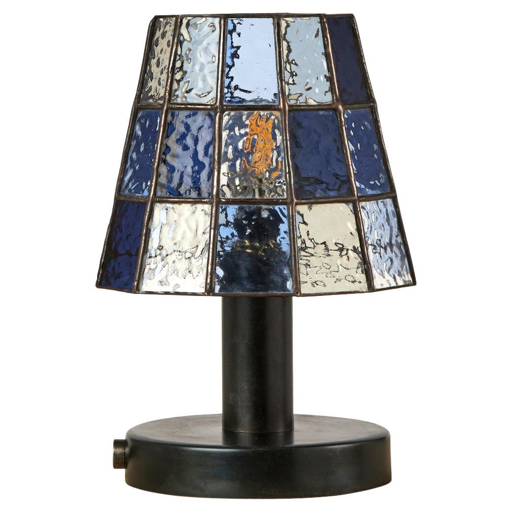 Fun Guy Stained Glass Table Lamp with Blackened Aluminum Base by Frangere Studio