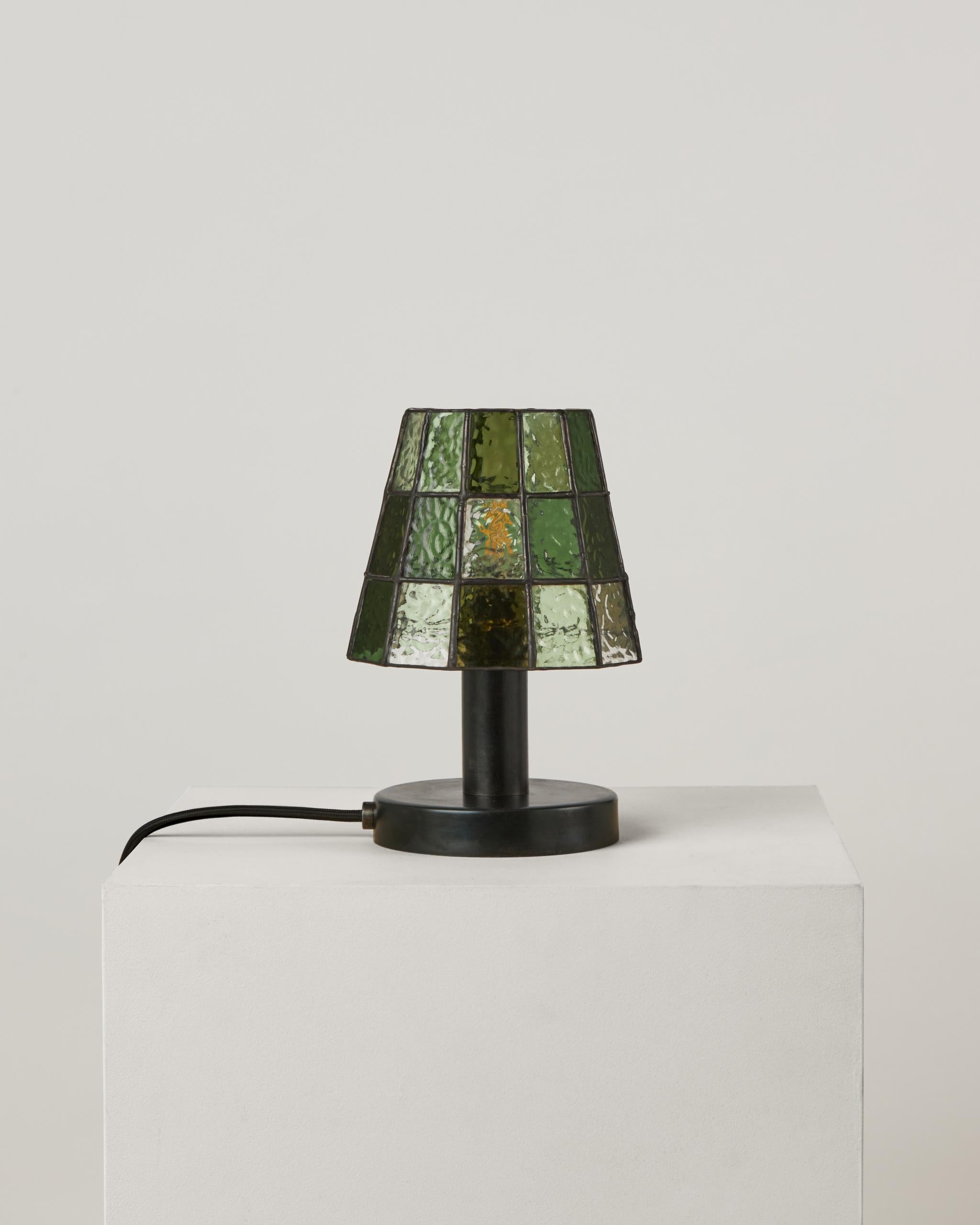 Contemporary Fun Guy Stained Glass Table Lamp with Customizable Metal Base by Frangere Studio For Sale