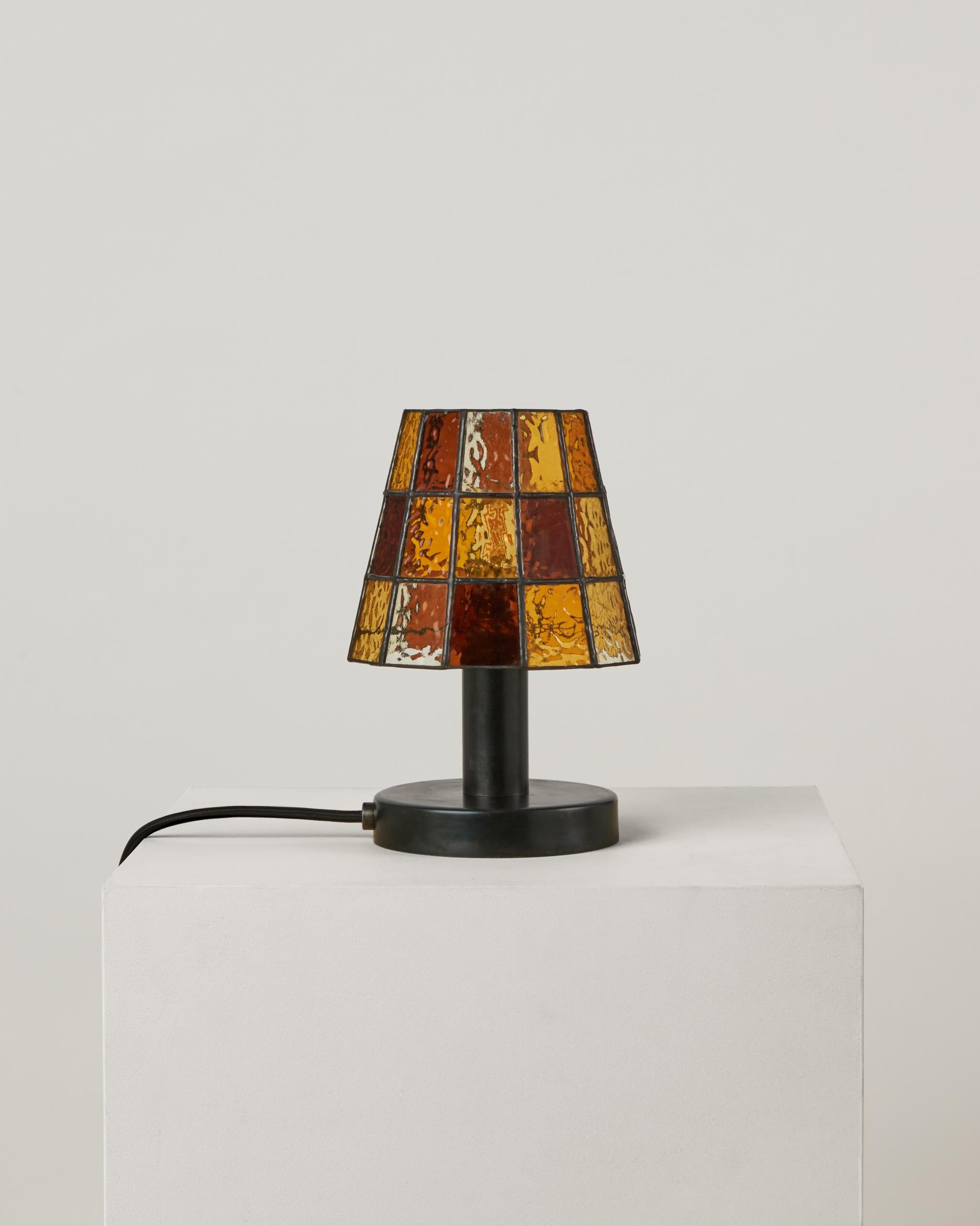 Fun Guy Stained Glass Table Lamp with Customizable Metal Base by Frangere Studio For Sale 1